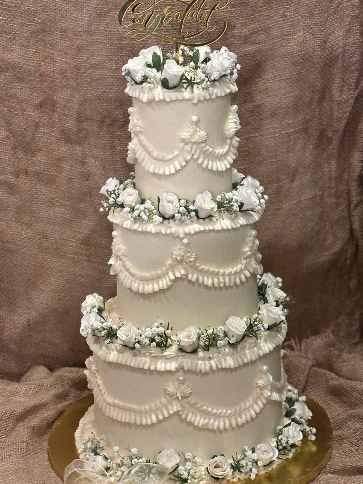 Grand Floral Drape Wedding Cake (20 lbs)