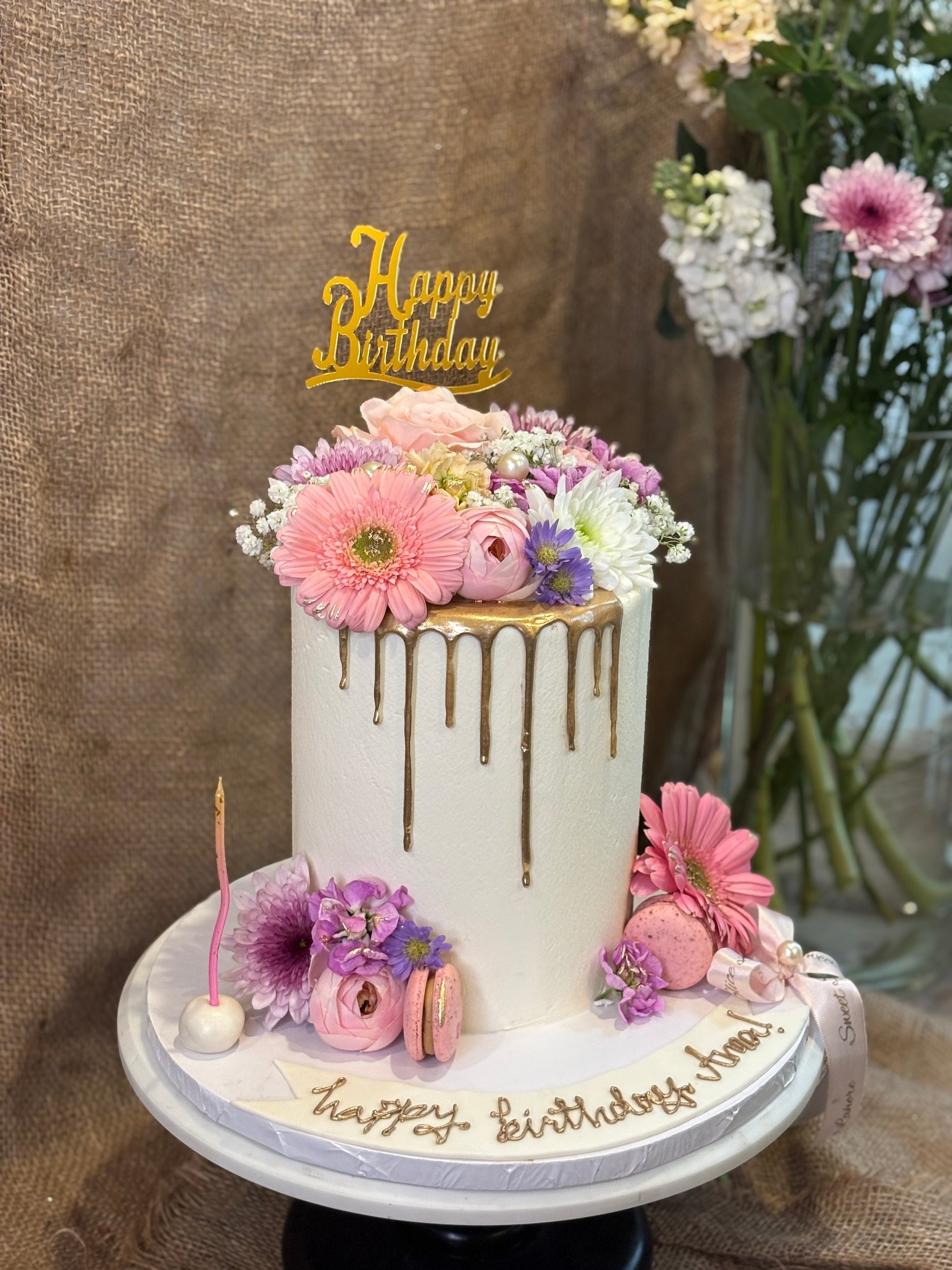 Elegant Floral Drip Birthday Cake (3 lbs)