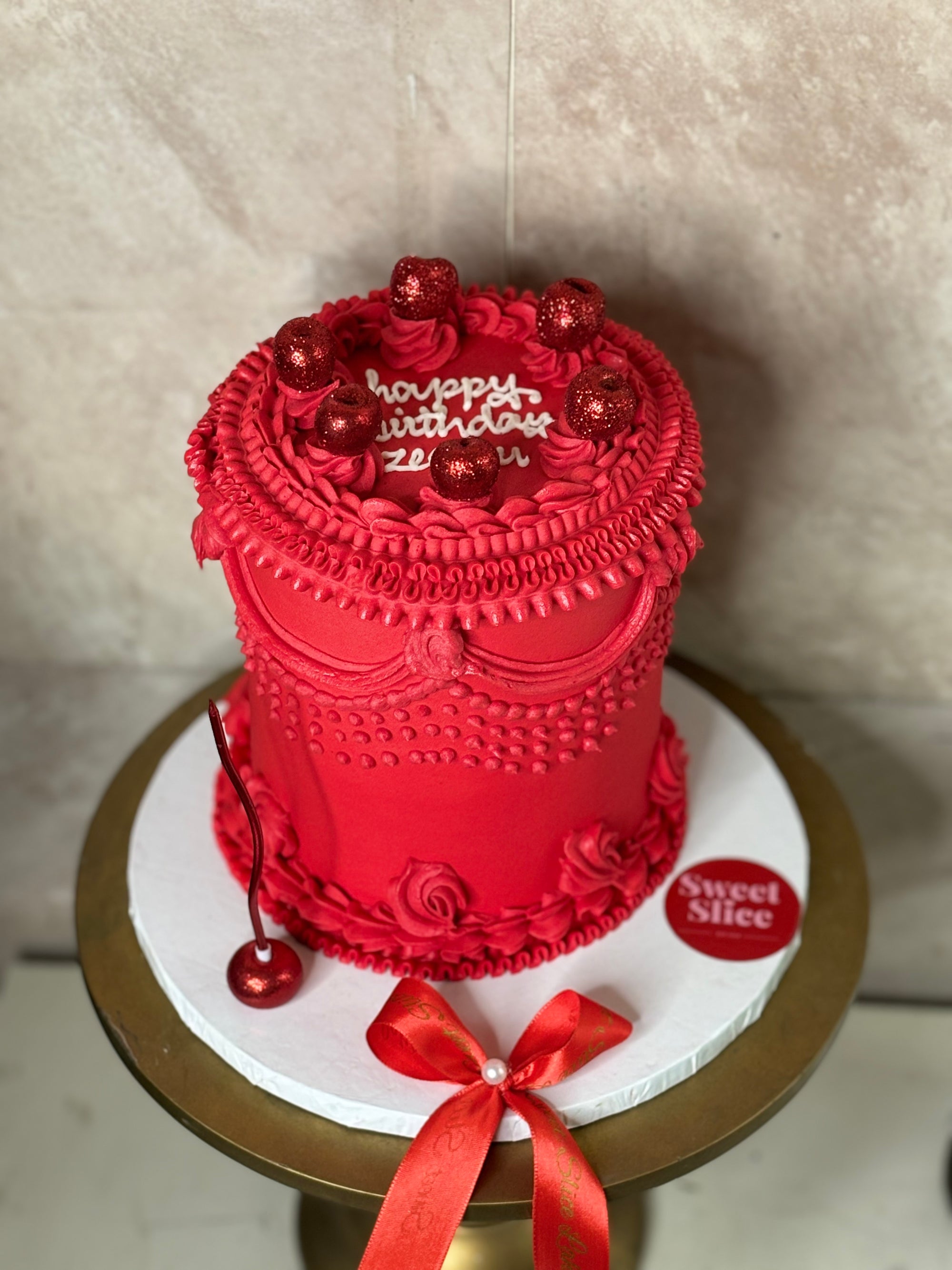 Cherry Red Velvet Lace Cake (2 lbs)