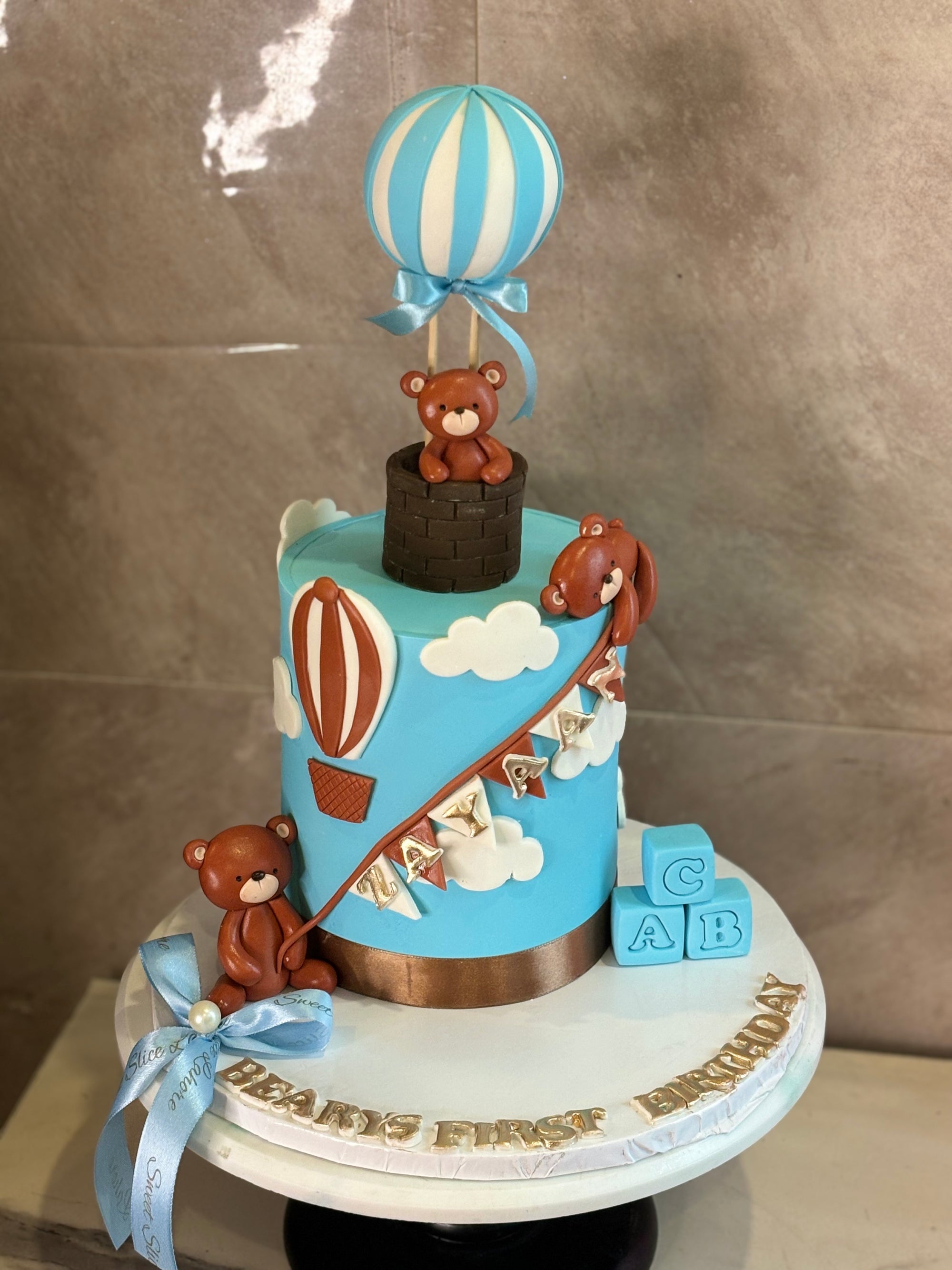 Teddy's Balloon Adventure Baby Boy Cake (3 lbs)