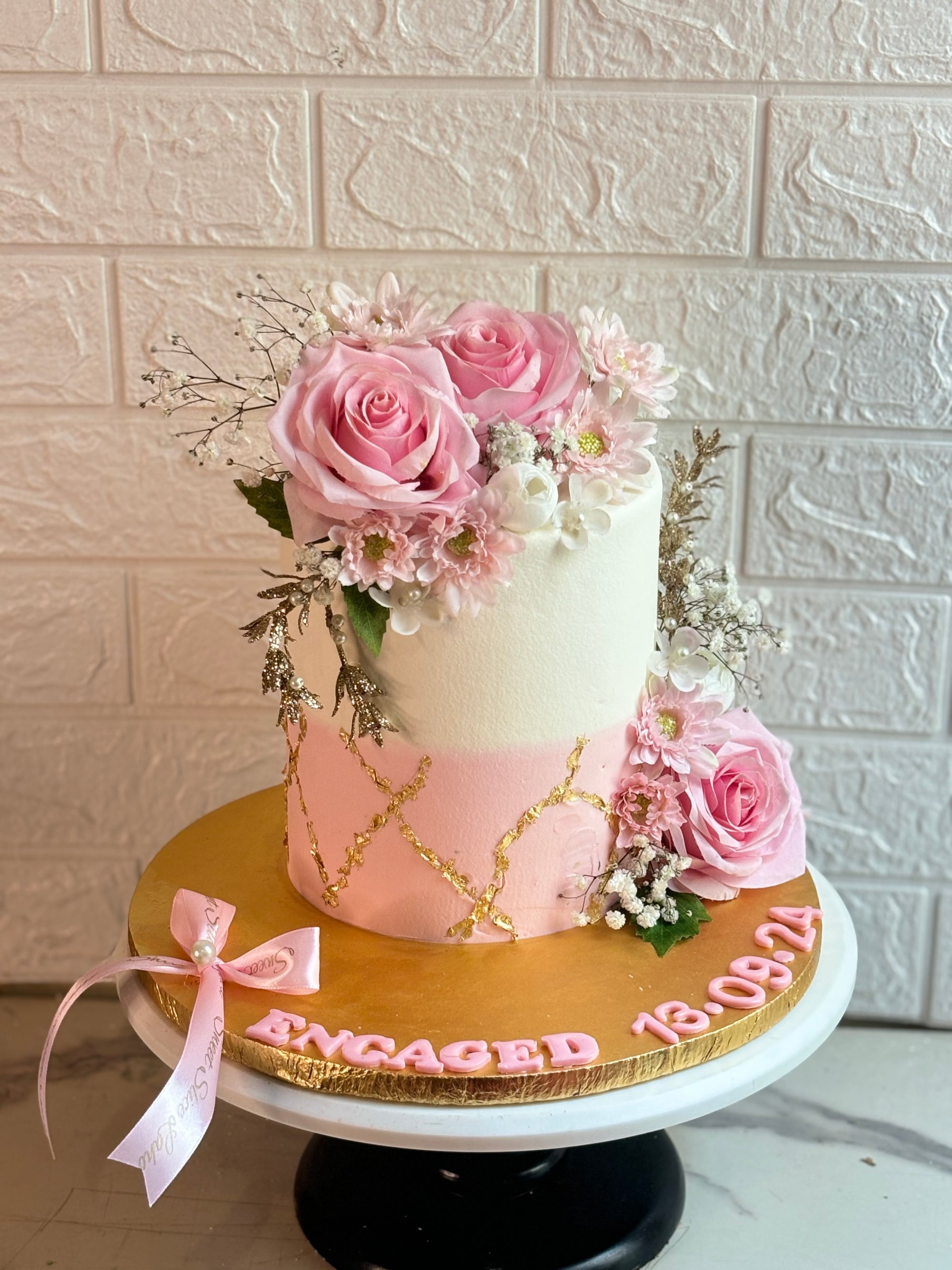 Elegant Pink Floral Engagement Cake( 3lb )